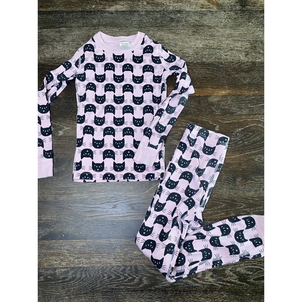 Hanna Andersson Pajama Set US 6 7 Pink Black Cat Long Sleeve Pants Halloween